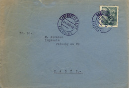 1940  SEVILLA , SOBRE CIRCULADO ENTRE SANLÚCAR LA MAYOR Y CÁDIZ , LLEGADA , FECHADOR AZUL - Briefe U. Dokumente