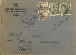 1948 , GERONA , SOBRE CERTIFICADO A MADRID , LLEGADA , FALANGE ESPAÑOLA TRAD. DE LAS JUNTAS DE OFENSIVA NACIONAL TRADIC. - Storia Postale