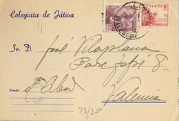 1948 VALENCIA , T.P. CIRCULADA DESDE JÁTIVA - Brieven En Documenten