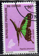 CONGO PEOPLE'S REPUBLIQUE REPUBLIC 1971 BUTTERFLIES AND MOTHS PAPILIO PHORCAS BUTTERFLY 90fr OBLITERE USED USATO - Oblitérés