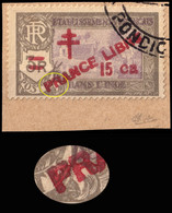 INDE FRANÇAISE - 1943 - Yv.208a Surcharge "PRANCE LIBRE" Obl. Sur Fragment (signé R.Calves) - TB - Oblitérés