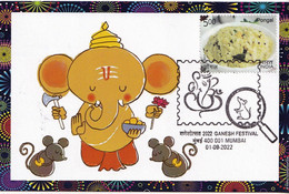 HINDUISM - LORD GANESHA - FESTIVAL -PPC WITH PICTORIAL CANCEL -#7 OF 15 -INDIA-2022- NMC2-35 - Hinduism