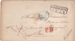 PSC De Landsberg (Allemagne) Pour Vaugirard (75) - 1/09/1861 - CAD 15 + Marque Entrée Prusse 3 Valenciennes 3 - Port Dû - Marques D'entrées