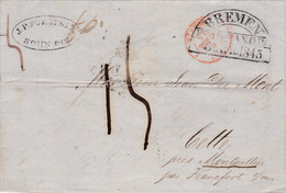 LAC De Bremen (Allemagne) Pour Sète (34) - 3 Avril 1845 - CAD Type 14 & 15 + Marque Entrée Tour-T. 1 Strasb. 1 - TM15 - Marques D'entrées