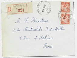 FRANCE IRIS 1FR50 ORANGE PAIRE LETTRE REC HOROPLAN LOUVROIL 26.5.1941 NORD U TARIF - 1939-44 Iris