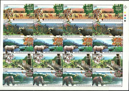 India 2007 National Parks Of India Elephant Deer Tiger Leopard Rhinoceros Full Se-tenant Sheet/ Sheetlet MNH As Per Scan - Altri & Non Classificati