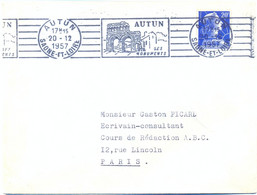 AUTUN SAONE-ET-LOIRE OMec RBV ILLUSTRÉE 20-12-1957 AUTUN / SES MONUMENTS - Mechanical Postmarks (Advertisement)