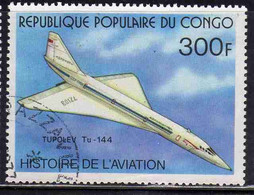 CONGO PEOPLE'S REPUBLIQUE REPUBLIC 1977 HISTORY OF AVIATION TUPOLEV TU-144 300fr OBLITERE' USED USATO - Oblitérés