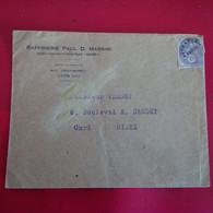 LETTRE POUR NIMES TIMBRE AFFRANCHI PUB RAFFINERIE PAUL D.MASSIMI RUE CROIX BARRET LYON - 1921-1960: Moderne