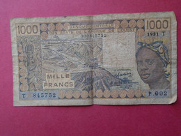 1 BILLET    BANQUE CENTRALE DES ETATS DE L'AFRIQUE DE L'OUEST  1000 FRANCS 1981 - États D'Afrique De L'Ouest