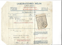 Facture 1942 / 75010 PARIS Fg Poissonnière / Laboratoires HELIN / Pharmacie CHATEAUROUX / Prix Réglementés Zone Occupée - 1900 – 1949