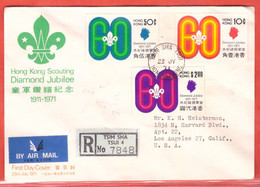 HONG KONG LETTRE RECOMMANDEE FDC DE 1971 DIAMOND JUBILEE,SCOUT - Covers & Documents