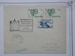 BG2 MADAGASCAR  BELLE LETTRE PRIVEE 1954  PAR AVION TANANARIVE  A  PARIS FRANCE +1ER CONGRES+PAIRE TP+AFFR. INTERESSANT - Lettres & Documents