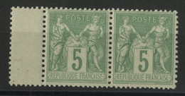 N° 102 Paire Neuve ** Cote 90 €, 5 Ct Vert-jaune Type I, (N/B) + Bord De Feuille. TB - 1898-1900 Sage (Type III)