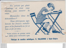 SAINT SULPICE CARTE COMMERCIALE E. MALHOMME FABRIQUE DE MEUBLES METALLIQUES 1931 TBE - Saint Sulpice