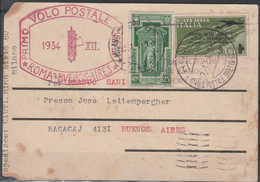 43 - 1934 - Roma-Buenos Aires 3 L. Su L. 2 Verde N. 57 Con Affrancatura Complementare Su Cartolina Del 27.01 Da Roma Per - Marcophilie (Avions)