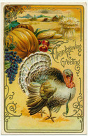 THANKSGIVING Greeting -  Carte Gaufrée, Embossed - Dinde, Fruits - Giorno Del Ringraziamento