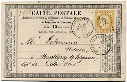 !!! CARTE PRECURSEUR CERES CACHET DE CHAMPLITTE (HAUTE SAONE) 1875 GC 868 - Vorläufer