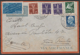 65 - 1936 Lettera Di Posta Aerea Diretta In Brasile, Affrancata Con P.a. 75 C. + L. 1x2 + L. 5 + Imperiale L. 1,25. Al V - Storia Postale (Posta Aerea)