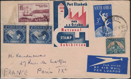 AFRIQUE DU SUD - PORT ELIZABETH - LETTRE AVEC VIGNETTE DE L4EXPOSITION PHILATELIQUE DE 1949 POUR LA FRANCE - BEL AFFRANC - Briefe U. Dokumente