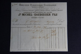 Facture Ancienne : THIERS, Mercerie Rubannerie Et Coutellerie, Boutons En Nacre, MICHEL Et GAUDISSIER. - 1800 – 1899