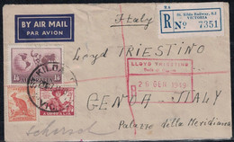 AUTRALIE - ST KILDA - LETTRE RECOMMANDEE PAR AVION POUR LA LLOYD TRIESTINO EN ITALIE - LE 17 JANVIER 1949 - DECHIRURE D' - Bolli E Annullamenti