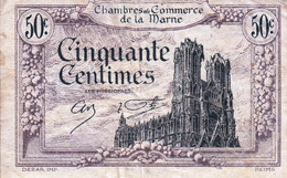 BON - BILLET - MONNAIE - 50 CENTIMES CHAMBRE DE COMMERCE DE REIMS ET CHÂLONS SUR MARNE 1926 -  51000  - N° 1589213 - Chambre De Commerce