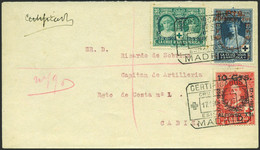 España - Edi O 356+357+375 - Mat "Certificado Cruz Roja Madrid 17/5/27" A Cádiz - Lettres & Documents