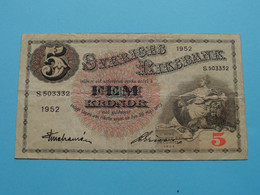 5 Fem Kronor ( S.503332 ) 1952 - Sveriges Riksbank ( Voir / See > Scans ) VG ! - Suecia