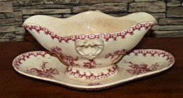 TRES BELLE SAUCIERE DE SERVICE ANCIEN EN FAIENCE DE GIEN DECOR Chardon Vers 1900 - Gien (FRA)