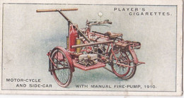 Fire Fighting Appliances 1930  - Players Cigarette Card - 36 Motor Cycle & Side Car First Pump 1910 - Ogden's