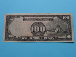 100 One Hundred Pesos ( 22 - 0974392 ) The Japanese Government ( For Grade See SCAN ) Occupation XXF ! - Filippijnen