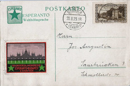 Carte Esperanto Welthilfssprache -  Vignette De Budapest 1929 - Esperanto