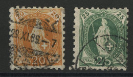 HELVETIA Debout Dentelés 9 1/2 (1888) N°81 + 82 (Zu 66B + 67B) Cote 145 €, Oblitérés. TB Aucun Défaut - Used Stamps