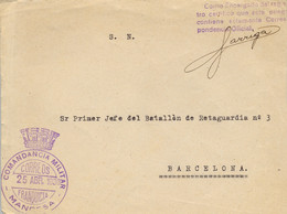 1938 BARCELONA , FRONTAL CIRCULADO , FRANQUICIA DE LA COMANDANCIA MILITAR DE MANRESA - Cartas & Documentos