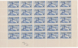 St Pierre Et Miquelon 1942 MNH Sc 251 60c On 90c Lighthouse F.N.F.L. O/P Block Of 25 - Blocks & Kleinbögen