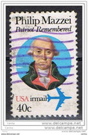 U.S.A. VARIETY:  1980  AIR  MAIL  P. MAZZEI  -  40 C. USED  STAMP  -  P. 10 1/2 X 11  -  YV/TELL. 92 A - 2a. 1941-1960 Oblitérés