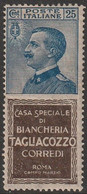 Italia Regno - 142 Pubblicitari  1924-25 - 25 C. Tagliacozzo N. 8. Cert. Todisco. Cat. € 1800,00. MH - Publicité