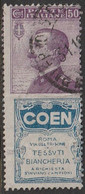 Italia Regno - 143 Pubblicitari  1924-25 - 50 C. Coen N. 10. Cat. € 150,00. SPL - Publicité