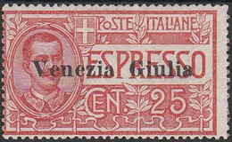 217 Venezia Giulia  1919 - Espresso - Francobollo D’Italia Soprastampato N. 1 Cat. € 650,00. MH - Vénétie Julienne