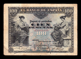 España Spain 100 Pesetas Alegorias 1906 Pick 59 Serie A BC/+ F/+ - 100 Pesetas