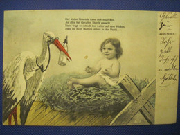 AK 1906 CPA Kinder Storch DR Heiligenstein BARR Elsass Babyflasche Cigogne Alsace - Nascite
