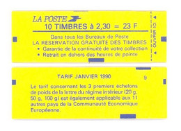 CARNET 2614-C 3 Marianne De Briat  "LA RESERVATION GRATUITE DES TIMBRES" Daté 30/11/89 Fermé. Produit RARE - Modernes : 1959-...