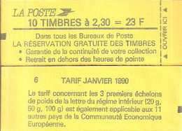 CARNET 2614-C 1A Marianne De Briat "LA RESERVATION GRATUITE DES TIMBRES" Daté 22/1/90 Fermé. Bas Prix à Saisir. - Modern : 1959-…