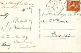Cachet Hexagonal Recette Auxiliaire "Paunat Dordogne 1938" Semeuse 235 25c Jaune Frappe TB Cp Objat - Manual Postmarks
