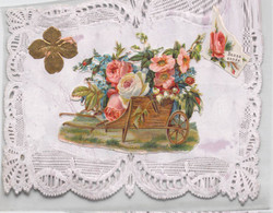 CPA FLEURS - Bonne Année - Bouquet De Fleurs Dans Une Charette - Carte Dentellée En Relief - Bloemen