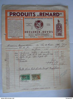 1955 Declerck-Devos Produits "Renard" Encres Colles Roulers Facture Moranduzzo Ath Taxe 56 Fr - Printing & Stationeries