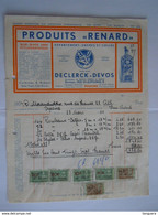 1961 Declerck-Devos Produits "Renard" Encres Colles Roulers Facture Moranduzzo Ath Taxe 78 Fr - Drukkerij & Papieren