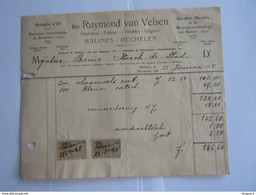 1925 Raymond Van Velsen Drukker Uitgever Imprimeur Mechelen Facture Factuur Brems Herck-de -stad Taxe 1,50 Fr - Drukkerij & Papieren