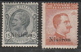 292 Nisiro  1921-22- Soprastampati “Nisiro” N. 10/11. Cat. € 750,00. SPLMNH - Egée (Lipso)